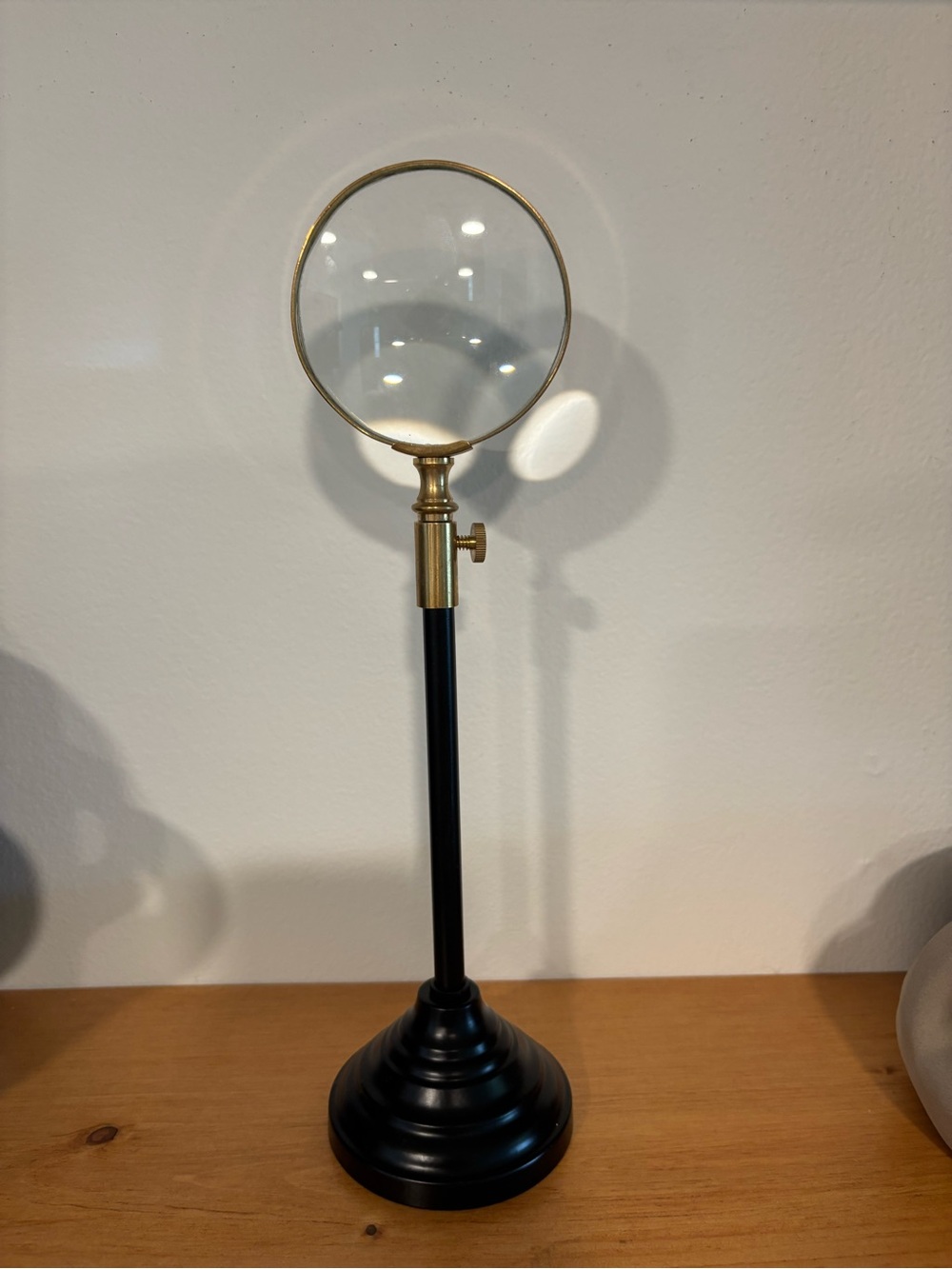 Black & Brass Standing Magnifying Glass Library Desk Decor